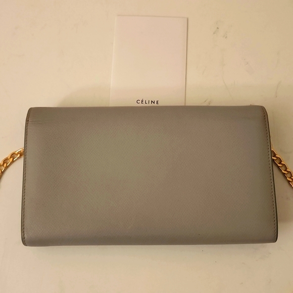 Celine Trotteur Crossbody Purse Clutch WOC Caviar Leather Gray - Picture 11 of 16